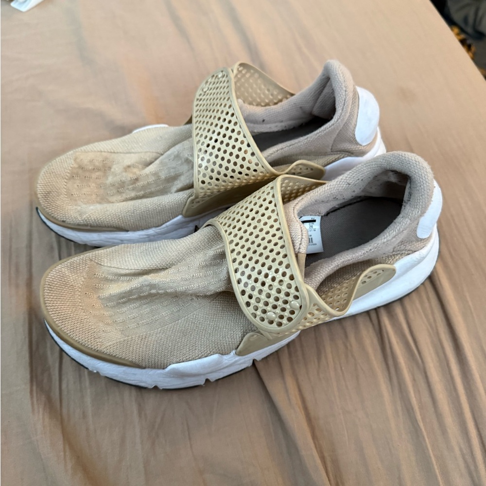 Nike Beige and White Slip-On Sneakers
